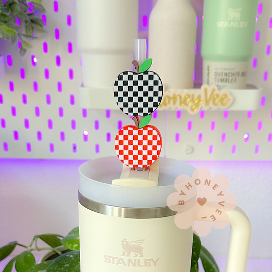 Checkered Apple Straw Topper
