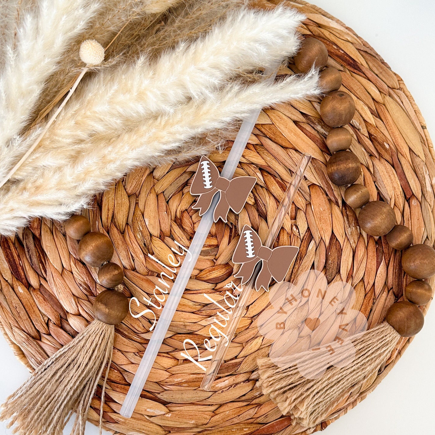 Football Bow Straw Topper