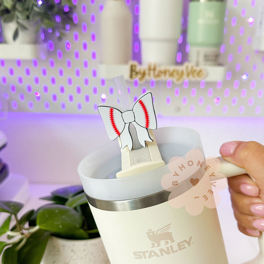 Baseball Bow Straw Topper