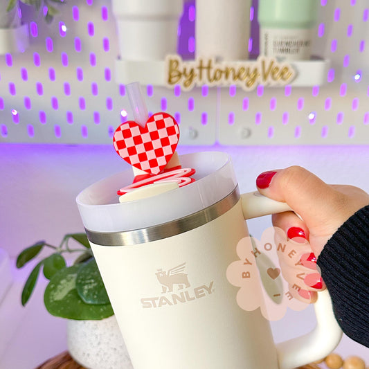 Checkered Heart Straw Topper